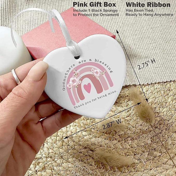 2025 Godmother Ceramic Heart Shaped Ornament-Baptism Keepsake for Godmom-Godmom Gifts for Christmas from Godchild-Godmothers are A Blessing