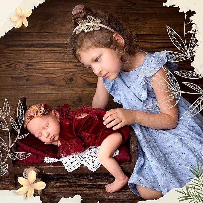 M&G House Brown Newborn Photography Props Wooden Bed Vintage Baby Photo Prop Baby Photoshoot Props Doll Bed Accessories Pretend Play Photoshoot Props