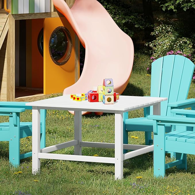 Costaelm Outdoor Kids Table, Toddler Dinner Table Baby Desk Outdoor Childrens Party Tables for Arts & Crafts, Snack Time, Multi-Activity Desk for Ages 2-8 in Classroom/Outside, White