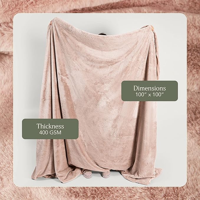 UnHide Cuddle Puddle - Faux Fur Blanket - Oversized, Lightweight, Extra Soft Blanket - Machine Washable - Add a Layer of Softness to Any Bed or Couch - 100” x 100” - Rosy Baby