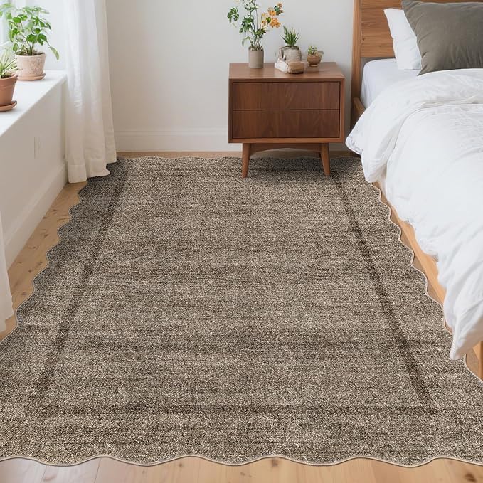 GarveeHome Scalloped Washable Area Rug 4x6 Small Entryway Rug Non Slip Modern Soft Accent Rugs for Bedroom Nursery Low Pile Stain Resistant Carpet for Office, 4 ft x6 ft