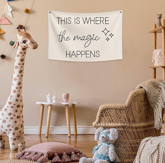 Boho Rectangular Banner Flag Wall Sign Decor Gift for Baby Boy Girl Kids,Nursery Baby Room Bedroom Living Room Office Decor-This Is Where the Magic Happen-Baby,Shower Birthday Christmas Gift