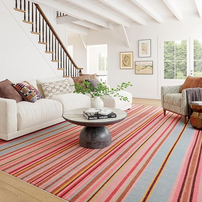 Dash & Albert Jamaica Stripe Multi Machine Washable Rug, 2 X 3 Feet, Blue/White Stripe Pattern