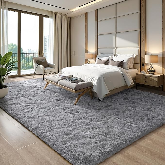 EVOIONOS 7x10 Washable Large Area Rug for Living Room, Fluffy Shag Rug for Bedroom, Ultra Soft Plush Non Slip Carpet for Indoor Floor Bedside Nursery Kids Girls Room Dorm, Home Decor Aesthetic, Grey