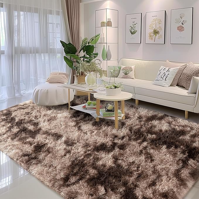 Brown Area Rugs 9x12 Living Room - Super Soft Fluffy Rug Non Slip Large 9 by 12 Area Rug for Bedroom Washable