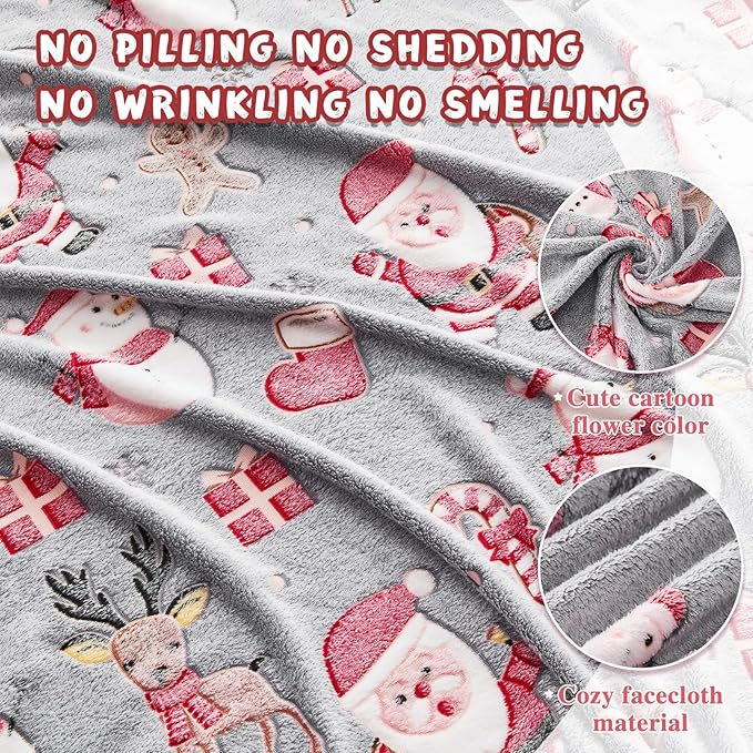 inhand Christmas Blanket,Glow in The Dark Blanket for Kids/Girls/Boys/Toddler Soft Flannel Red Santa Claus Gingerbread Candy Canes Christmas Throw Blankets for Age 3 4 5 6 7 8 9 10 11 12 13 Year Old