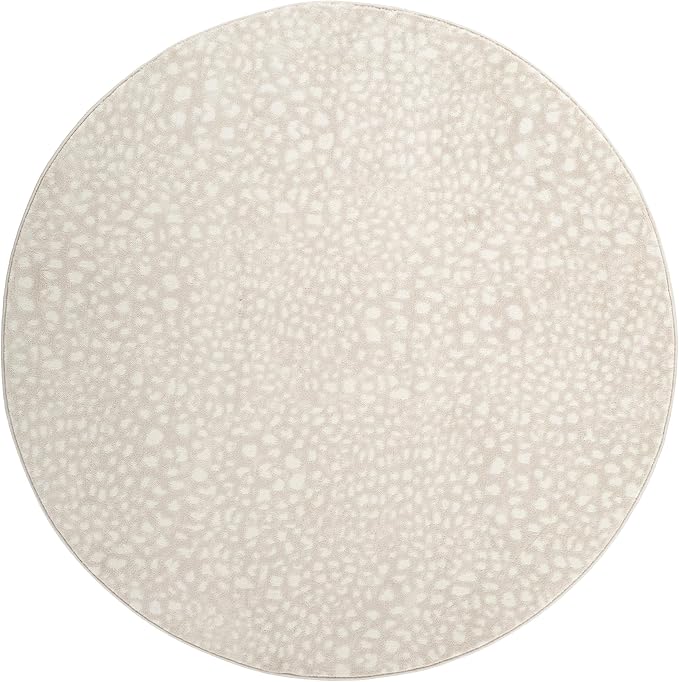 Abani Cream Cheetah Print Area Rug Rugs, Arto Collection - Contemporary Durable Accent Rug (6' Round)