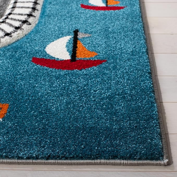 SAFAVIEH Carousel Kids Collection 4' Round Grey/Ivory CRK192F Neighborhood Road Non-Shedding Playroom Nursery Bedroom Area Rug