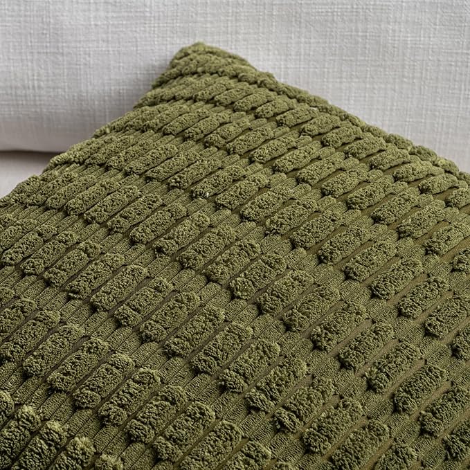 Fancy Homi 2 Packs Boho Moss Green Decorative Throw Pillow Covers 16x16 Inch for Couch Bed Sofa, Rustic Modern Farmhouse Home Decor, Soft Plush Corduroy Cute Square Cushion Case 40x40 cm