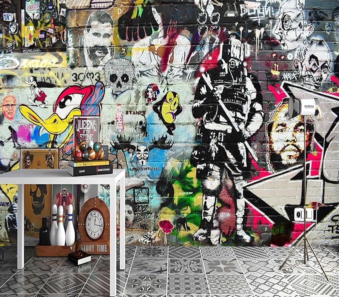 XMPMBM-Graffiti Art backsplash Large Decorative Wallpaper Bedroom Bathroom Nursery Room Wall Mural- W 132" X H 92" M - W 132" X H 92"（93 Square Foot）