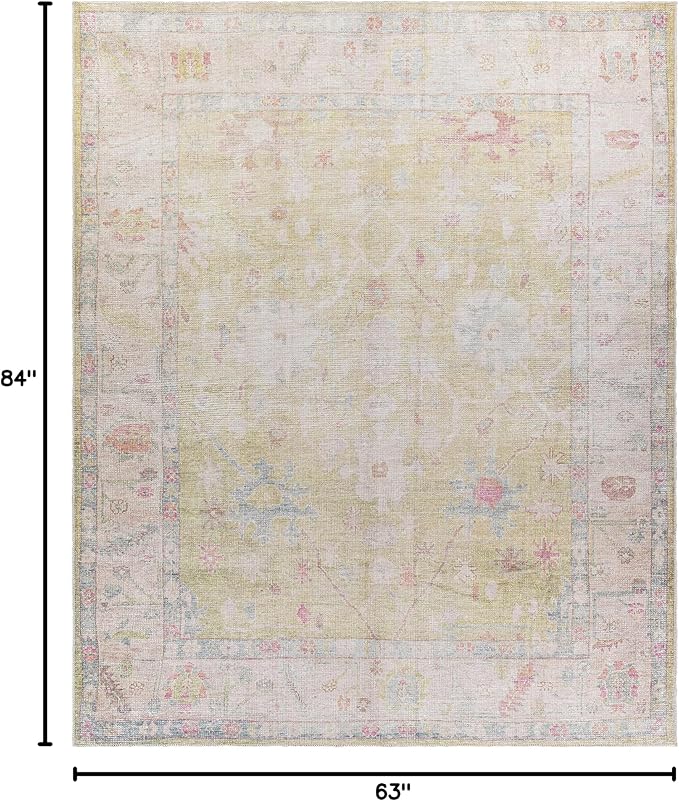 BoutiqueRugs Blush & Light Pink Collection Bozkurt Bohemian Oriental Medallion Area Rug - Traditional Floral Carpet for Living Room, Bedroom - Blush, Pale Pink, Cream, Sage - 5'3" x 7' (5x7)