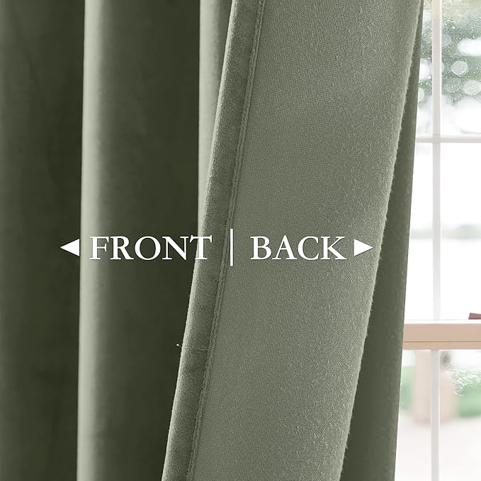 StangH Velvet Pinch Pleated Curtains 108 inches Long, Elegant Sage Green Light Blocking Window Treatments Vertical Energy Efficient Panels for Home Office Nursery, W40 x L108, 2 Panels
