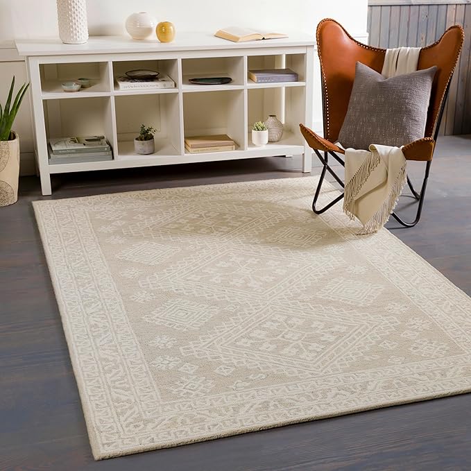 Mark&Day Wool Rugs, 6x9 Ubbena Traditional Taupe Area Rug, Beige Carpet for Living Room, Bedroom or Kitchen (6' x 9')