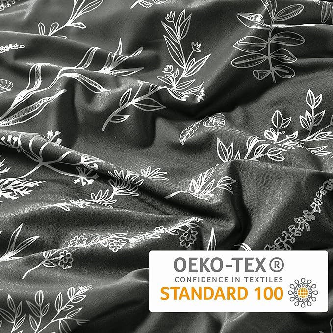 MUXHOMO Duvet Cover King Size, Reversible Floral Dark Grey Duvet Cover Set with Zipper Closure, 3 Pieces Botanical Patterns Soft Microfiber Bedding Set (90"x104", 2 Pillow Cases 20"×36")