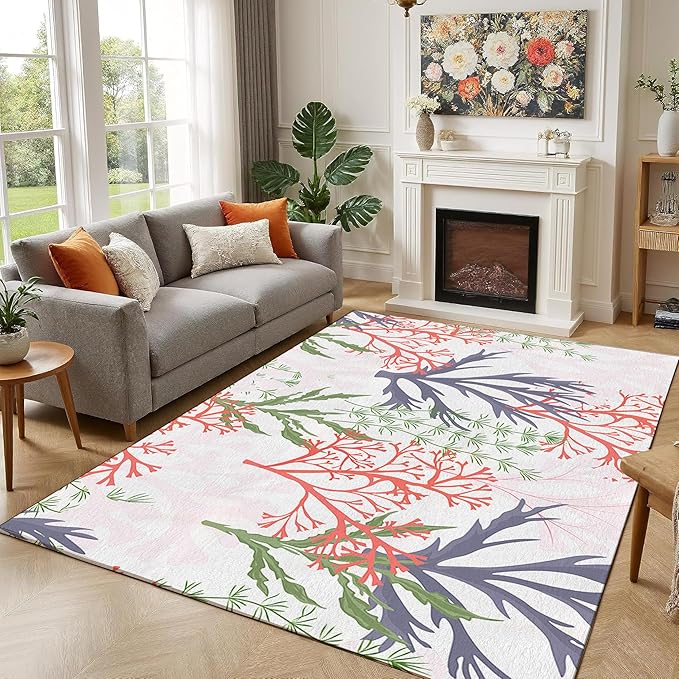 Sea World Rug,2x3ft Sea Turtle Decor,Ocean Pink Coral and Deep Sea Turtle Printed Ocean Theme Marine Flora and Fauna Floor Mat,Non-Slip Washable Rug Living Room Bedroom Kids Room Decorations
