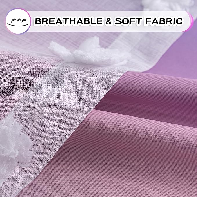 MYSKY HOME Pink Purple Curtains for Girls Bedroom - 54 Inch Long White Pom Pom Sheer Small Double Layer Grommet Room Darkening Nursery Curtains, 52 X 54 in