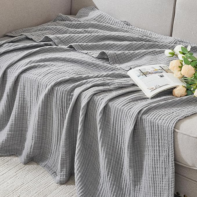 EMME Cotton Muslin Twin XL Blanket Breathable Gauze Soft Lightweight Blankets Adults Gifts for Women (Heather Grey, 66"x90")