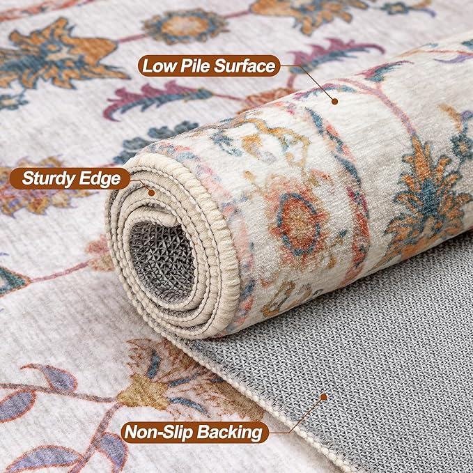 Tangsoo Runner Rug Hallway 2.6x10 Washable Carpet Runner Boho Vintage Floral Distressed Print Non Slip Soft Low-Pile Indoor Rug for Kitchen, Entryway, Bedroom, Laundry, Hallway Runner(Home Decor)