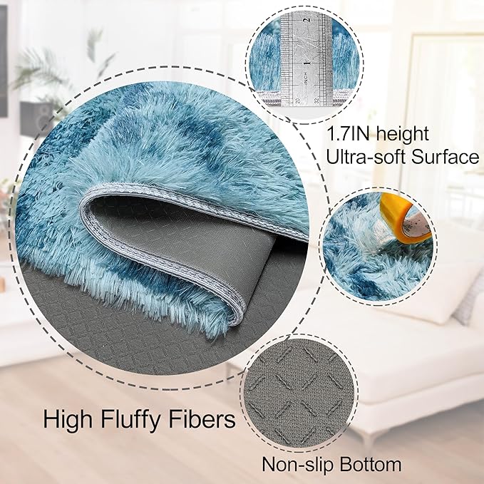 2x6 ft Soft Blue Runner Rugs for Bedroom Living Room Blue Fluffy Rug Plush Shag Carpet Non Slip Washable for Nursery Dorm Fuzzy Bedside Rug Runner for Kids Girls Room Home Decor