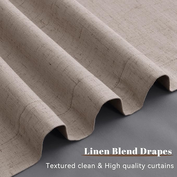 Guken Taupe Black Out Linen Look Curtains for Bedroom 120 Inch Long 2 Panels Set Back Tab Linen Textured Room Darkening Thermal Insulated Soundproof Room Decor Greige Beige 52x120 10Ft