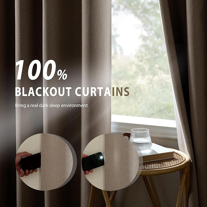 NICETOWN Linen 100% Blackout Linen Curtains 90 inches Length for Bedroom, 2 Panels, 52" W, Thermal Insulated Window Draperies for Living Room