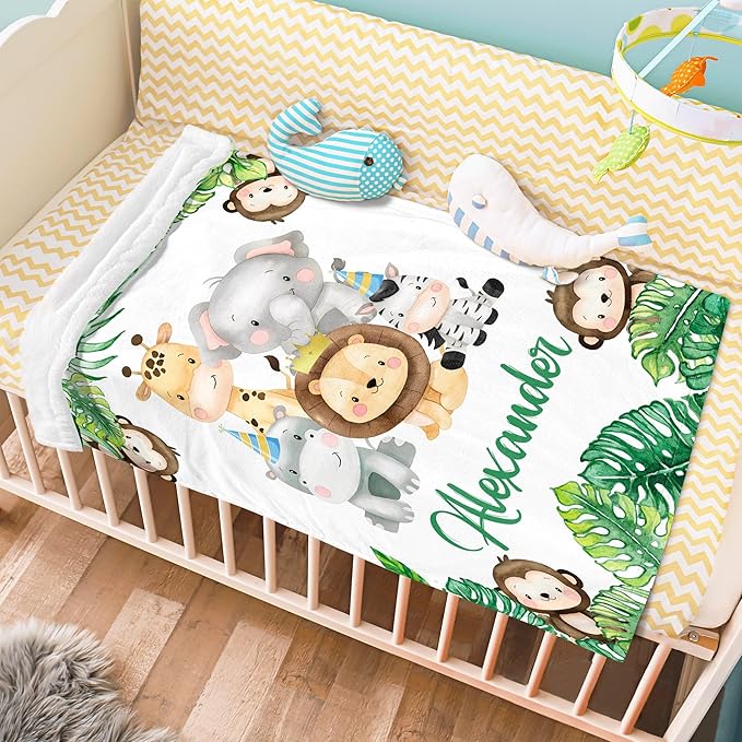 J&SBGFT Personalized Baby Blanket - Custom Name Blanket, Stroller & Crib Decor, Toddler/Kid Nursery Throw 30"x40", Blue/Sky