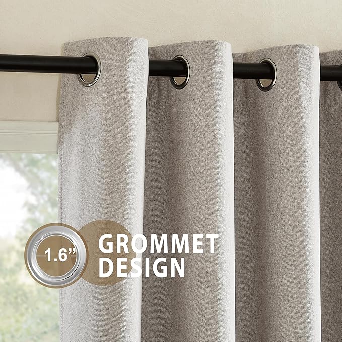 NICETOWN Natural Linen 100% Blackout Curtains 90 inches for Bedroom, Farmhouse Style Keep Warm Faux Linen Blackout Curtains with Thermal Insulated Liners for Dining Room, 2 Panels, 52" W, Drapes
