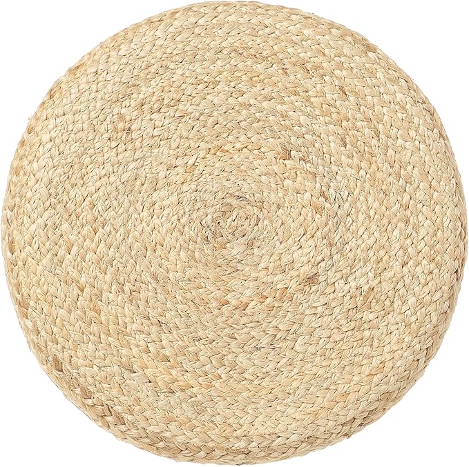 REDEARTH · Cylindrical Pouf Foot Stool Ottoman - Jute Braided Pouffe Poof Accent Sitting Footrest for Living Room, Bedroom, Nursery, Patio, Lounge Set of 2 (Natural Rust, 14.5"X14.5"X16")