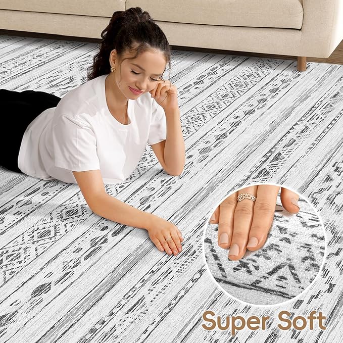 Area Rugs for Living Room Washable Living Room Rug Soft Neutral Indoor Floor Carpet Non-Slip Stain Resistant Modern Boho Rugs for Bedroom Dining Room Kids Room Nursery Office Home Cream Grey