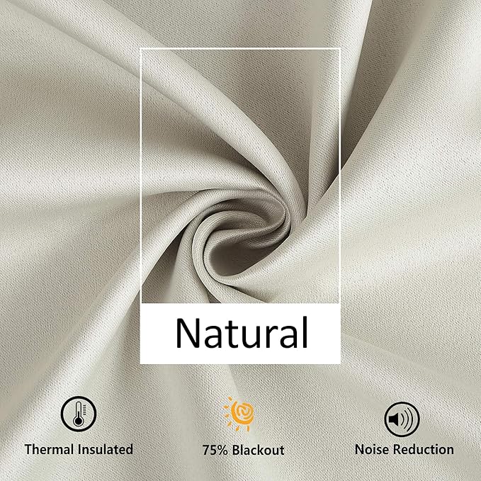 Treatmentex Pom Pom Sliding Door Blackout Curtains Ivory 100"x 84" Extra Wide Patio Door Curtain Panels with Pom Poms Room Darkening Curtains Thermal Insulated Curtains 1 Panel, Natural