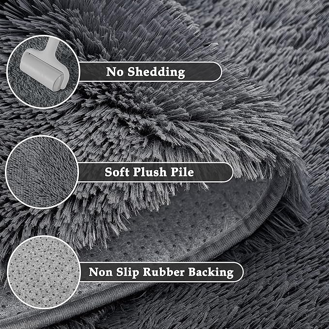6x9 Area Rug for Living Room, Modern Grey Shag Shaggy Plush Carpet Washable Non-Slip Large Rug Super Soft Indoor Fuzzy Fluffy Carpet for Bedroom Home Aesthetic Decor