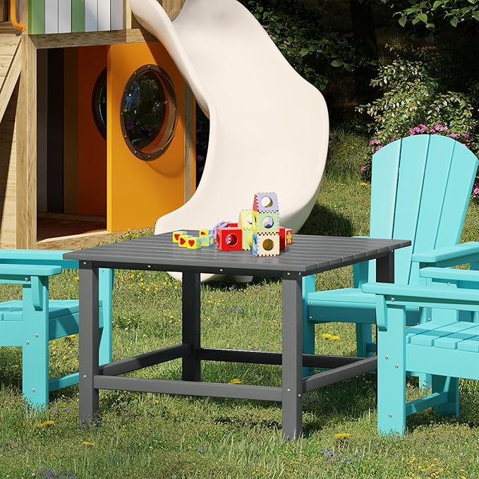 Costaelm Outdoor Kids Table, Toddler Dinner Table Baby Desk Outdoor Childrens Party Tables for Arts & Crafts, Snack Time, Multi-Activity Desk for Ages 2-8 in Classroom/Outside, Gray