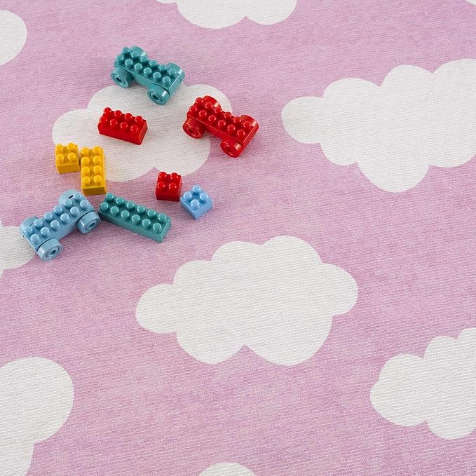 Hauteloom Nizar Girls Room, Nursery Machine Washable Area Rug - Clouds - Pink, Cream - 7'10" x 10'2"