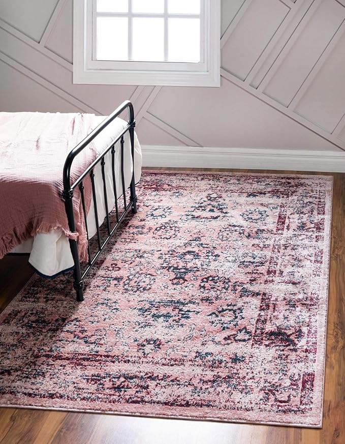 Rugs.com Charleston Collection Rug – 8' x 10' Pink Low-Pile Rug Perfect for Living Rooms, Large Dining Rooms, Open Floorplans