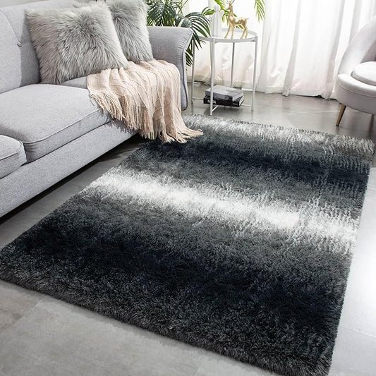 Meralax Area Rugs for Living Room Bedroom, Gradient Black 5x8 Feet Soft Fluffy Shaggy Bedside Rug, Machine Washable Indoor Floor Carpet for Kids Boys, Dorms, Nursery Rooms, Home Decor Aesthetic