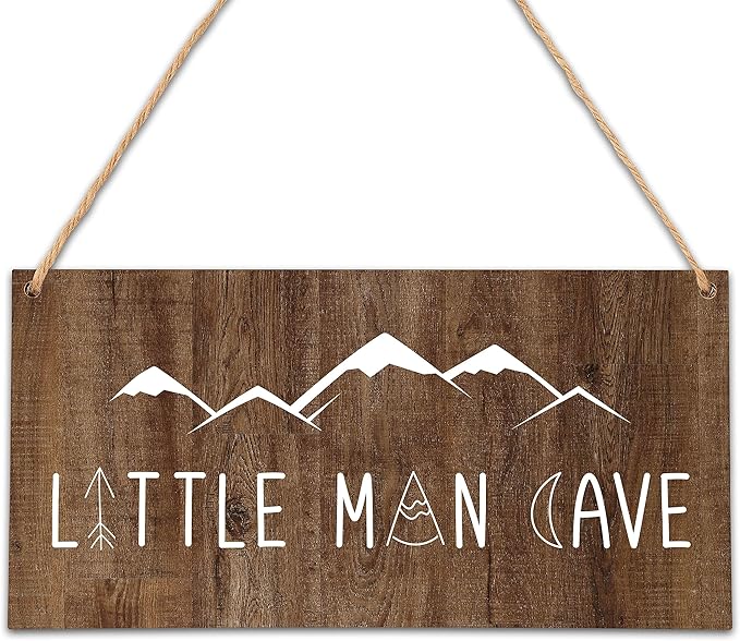 Little Man Cave Wall Sign, Woodland Boy Nursery, Toddler Boys Room, Baby Boys Room Wall Decor Farmhouse Rustic Wall Art Wooden Sign, 10" X 5" Wood Plaque Wall Hanging Sign(Hb11)