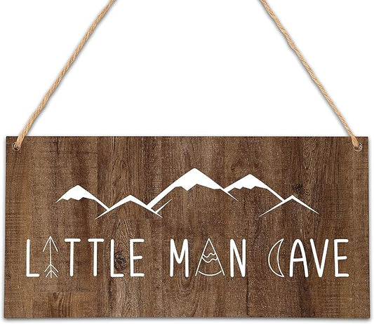 Little Man Cave Wall Sign, Woodland Boy Nursery, Toddler Boys Room, Baby Boys Room Wall Decor Farmhouse Rustic Wall Art Wooden Sign, 10" X 5" Wood Plaque Wall Hanging Sign(Hb11)