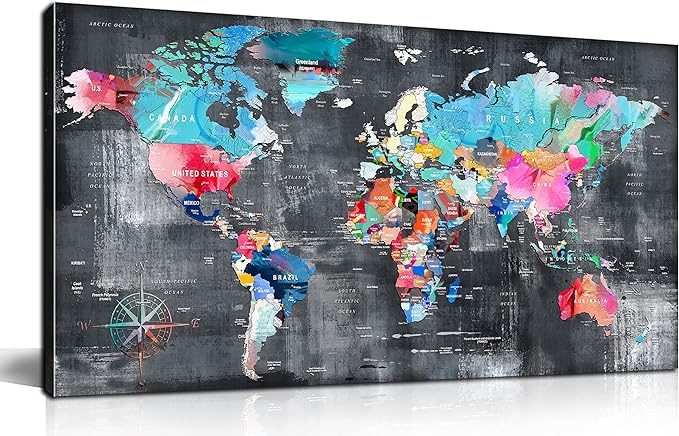 ZHAOSHOP Teal Wall-Art for Living Room - World Map Wall Decor - Large World Map for Wall Ready to Hang Size 59" x 29"…