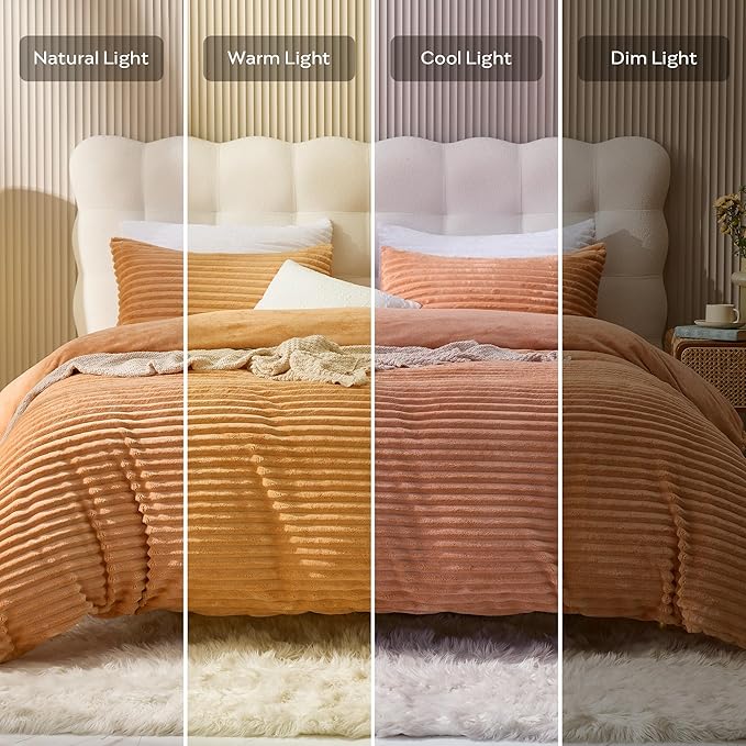 JELLYMONI Plush Duvet Cover Set - Twin Size Orange Striped Fluffy Comforter Cover 2pcs Bedding Set Luxury Ultra Soft Faux Fur Duvet Cover with Zipper and 1 Pillowcase (NO Comforter)