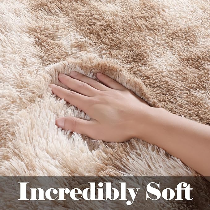 ONASAR 8x10 Area Rugs for Living Room, Tie-Dyed Beige Large Fluffy Bedroom Rug, Washable Soft Plush Thick Shaggy Big Floor Carpet for Kids Boy Girls Teen Dorm Nursery Indoor Home Decor Aesthetic