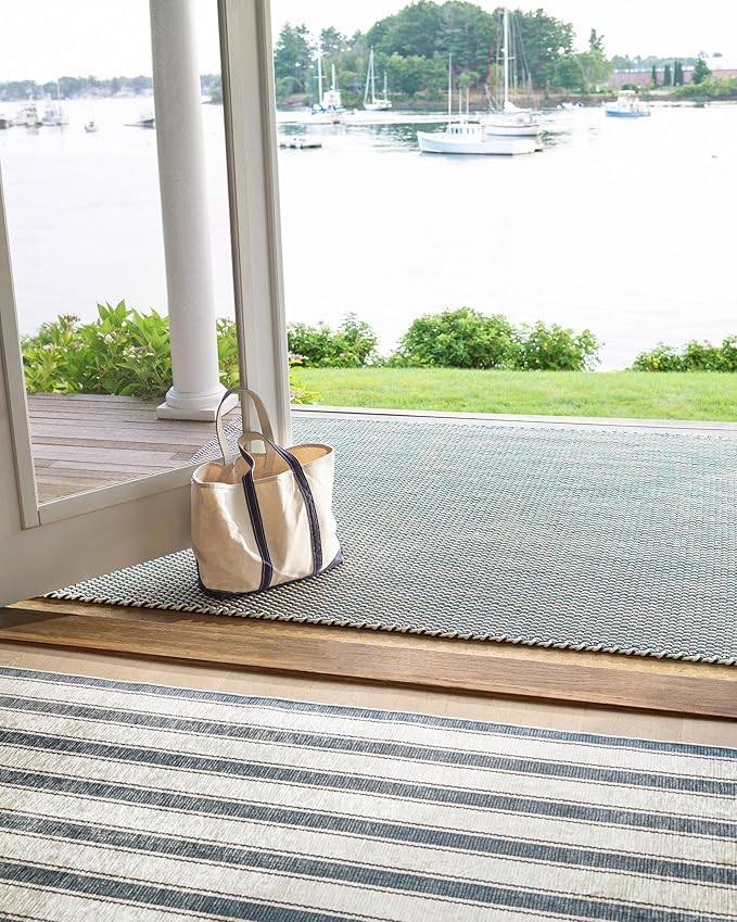 Dash & Albert Awning Stripe Blue Machine Washable Rug, 6 X 9 Feet, Blue Stripe Pattern