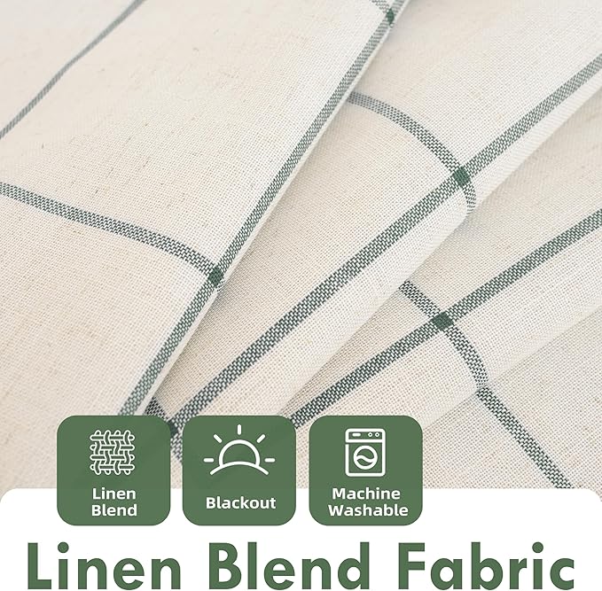 DriftAway 2 Panels 100% Blackout Windowpane Plaid Linen Curtains Double Layer Drapes for Bedroom 84 Inches Long Farmhouse Thermal Insulated 3.25 Inch Rod Pocket Back Tab for Living Room Loden Green