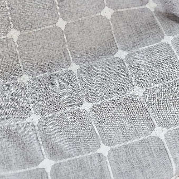 Deeprove Gray Boho Plaid Curtains 63 inch for Home Office Kitchen Nursery, Semi Blackout Casual Farmhouse Tassels Window Treatment Bohemian Embroidery Drape Rod Pocket 1 Panel 52 W x 63 L, Grey