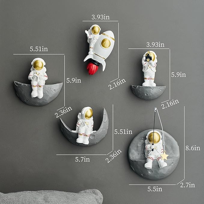 XGZY 5PCS astronauts wall decoration-Decor for Modern Home Decor-decoration for Background 3D Wall Space themed Living Room Sofa Bedroom Wall Kids Room