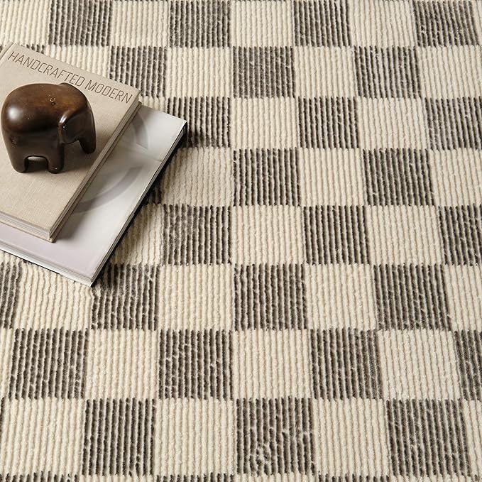 Revival Rugs Gambit 3'x9’ Checkered Rug Machine Washable Runner Rug for Hallway Entryway - 100% Recycled Oeko-TEX Certified, Medium Pile, Gray, Beige