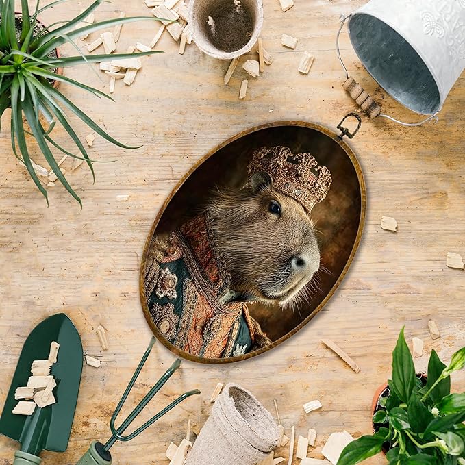 Hiuwevt Vintage Renaissance Style Capybara Oval Wall Art Decor, Capybara Gifts Framed Canvas Prints, Animal Oval Wall Hanging Decor for Home Bedroom Living Room Decorations, 8.6x11.4 Inches