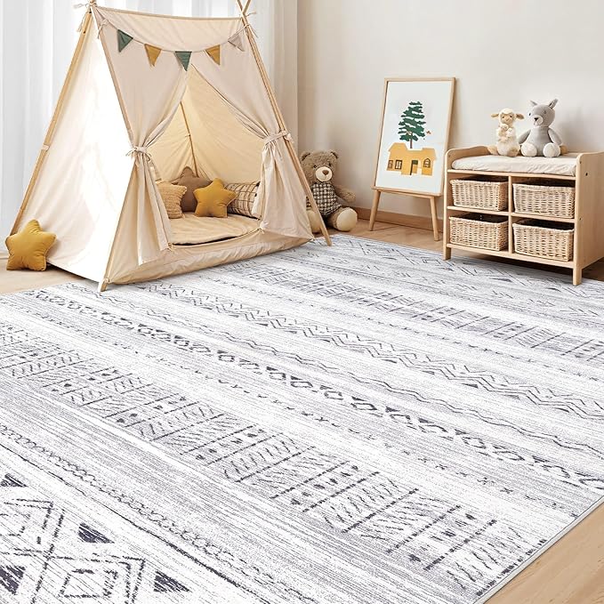 Area Rugs for Living Room Washable Living Room Rug Soft Neutral Indoor Floor Carpet Non-Slip Stain Resistant Modern Boho Rugs for Bedroom Dining Room Kids Room Nursery Office Home Dark Grey