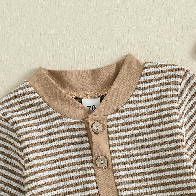 Infant Boys Fall Clothes Newborn Baby Romper Hat Stripe Knit Long Sleeve Bodysuit Jumpsuit Baby Going Home Outfit