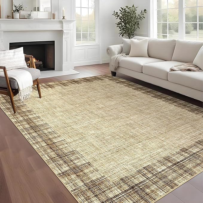 COZYLOOM Large Area Rug 9x12 Pet Friendly Carpet Machine Washable Carpet Abstract Rug for Living Room, Bedroom, Home Office, Family Room, Nursery（Natural）