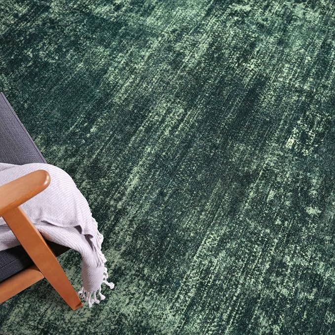 IOHOUZE Abstract Area Rugs 9x12 Ft Washable Large Rugs for Living Room, Non Slip Dining Room Rug, Printed Faux Wool Rugs for Bedroom, Floor Carpet for Office Nursery Playroom, Dark Green